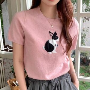 Dazy Pink Cropped Sweater with Rabbit Design featured on TikTok XL